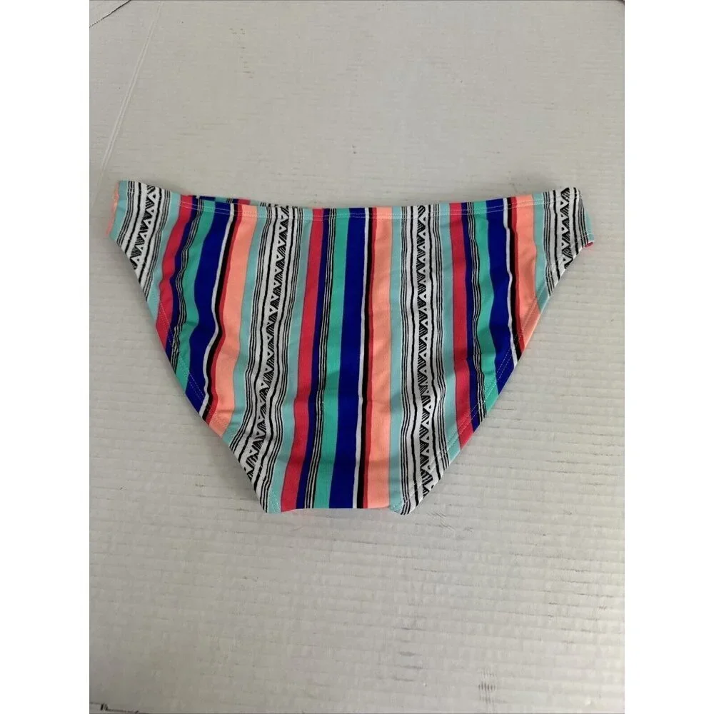 Malibu Dream Girl Women's L Swim‎ Bikini Bottom Peach Coral Striped New
